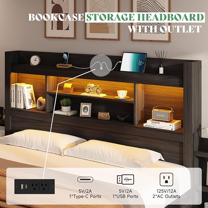 AMERLIFE Queen Bed Frame with 4 Storage Drawers, LED Bed Frame with 49.6" Tall - Image 4