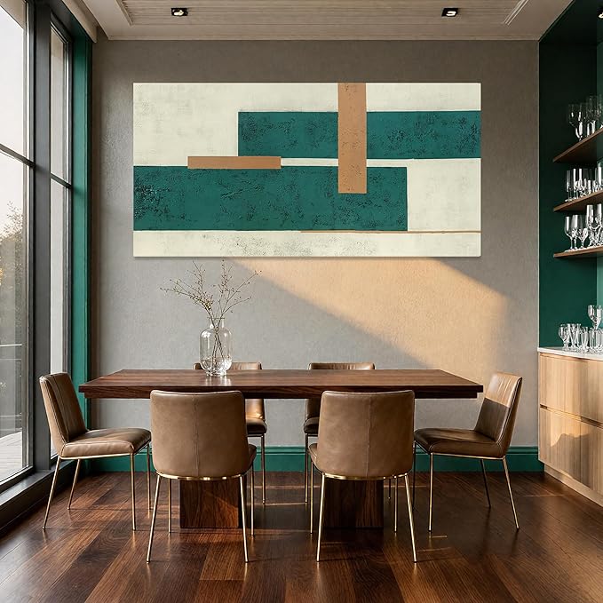 YETHEN WAL Mid Century Geometric Wall Art Modern Canvas Prints Large Green - Image 2