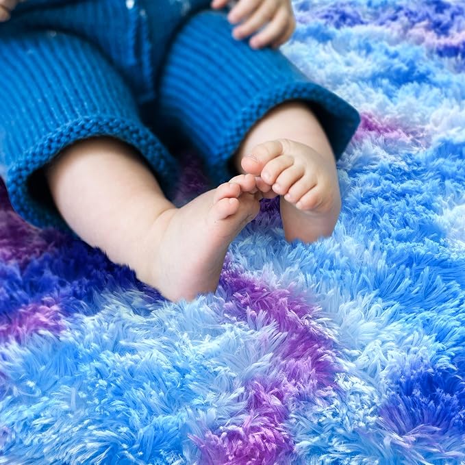 Noahas Oval Fluffy Purple Rainbow Rug 2.6X5.3 Small Kids Rugs - Image 4