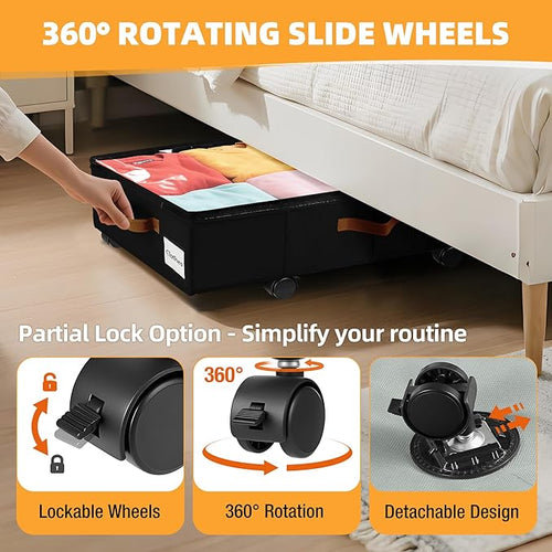 2 Pack Under Bed Storage with Wheels – 30.5×17×5.5 Inch, Underbed Storage with - Image 2