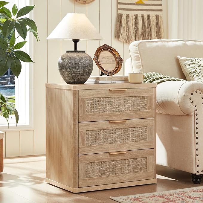LEYAOYAO Rattan Dresser and Nightstand Sets 3, Boho Wood Dresser - Image 9