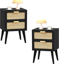 YAUKOMEL Rattan Nightstand Set of 2, Mid Century Modern Bedside Table by YAUKOMEL