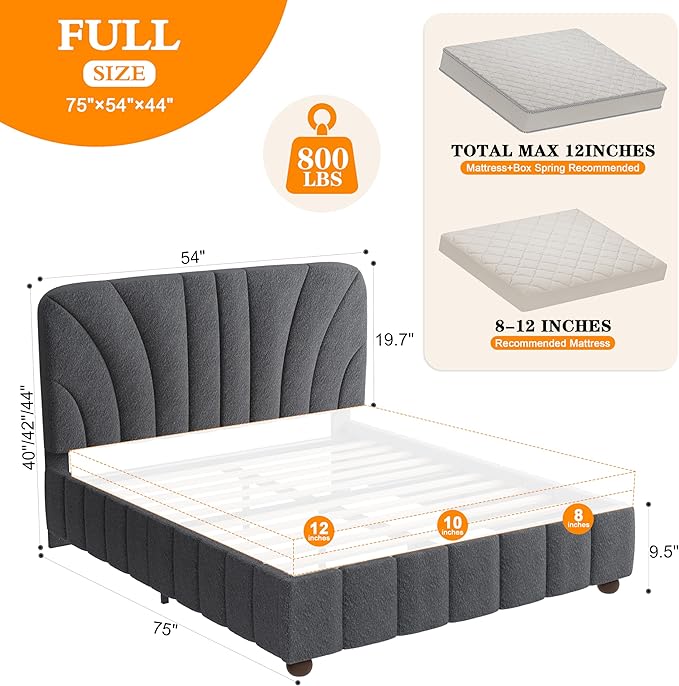 Full Size Boucle Bed Frame Upholstered Bed Frame Full - Image 2