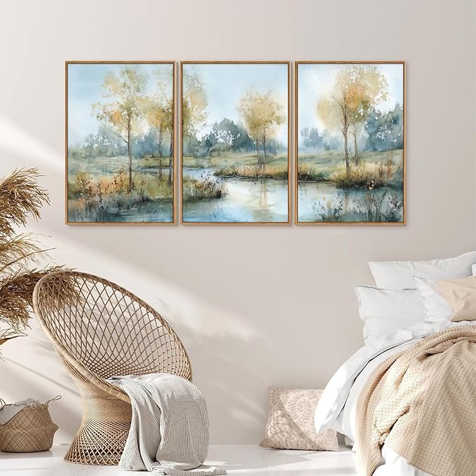 Yeehomedec Large Vintage Neutral Nature Framed Canvas Wall Art, Mid Century - Image 4