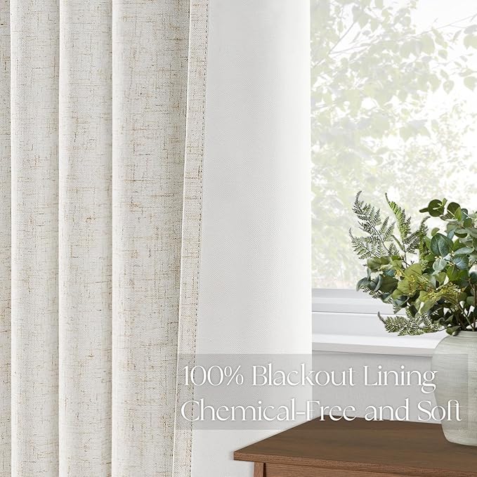 Topfinel 132 Inches Long Extra Long Pinch Pleat Faux Linen Curtains - Image 4