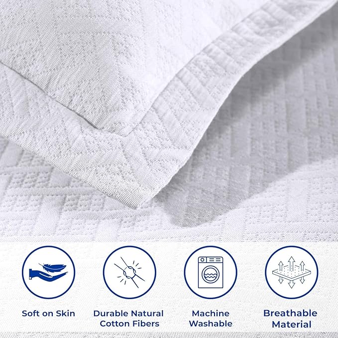 Superior 3 Piece Basketweave Cotton Bedspread Set, Home Bed Decor, Decorative - Image 6