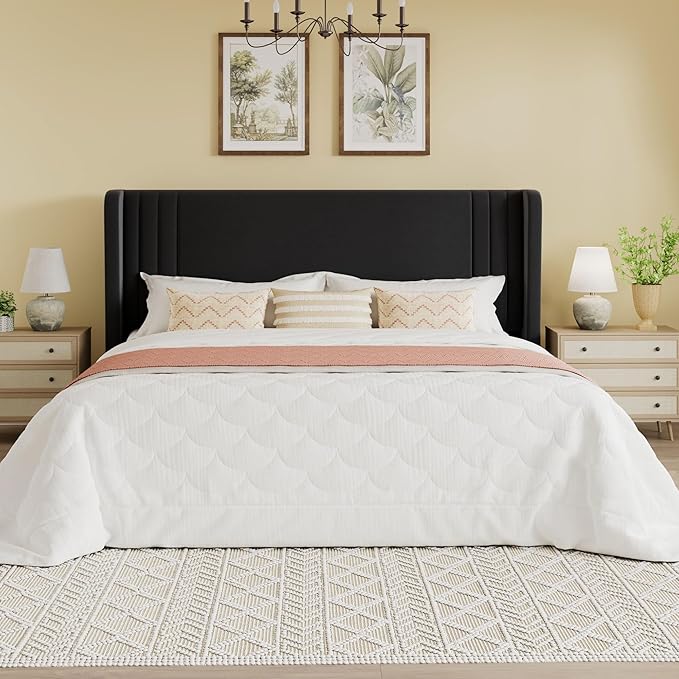 SHA CERLIN King Size Velvet Upholstered Platform Bed Frame - Image 3