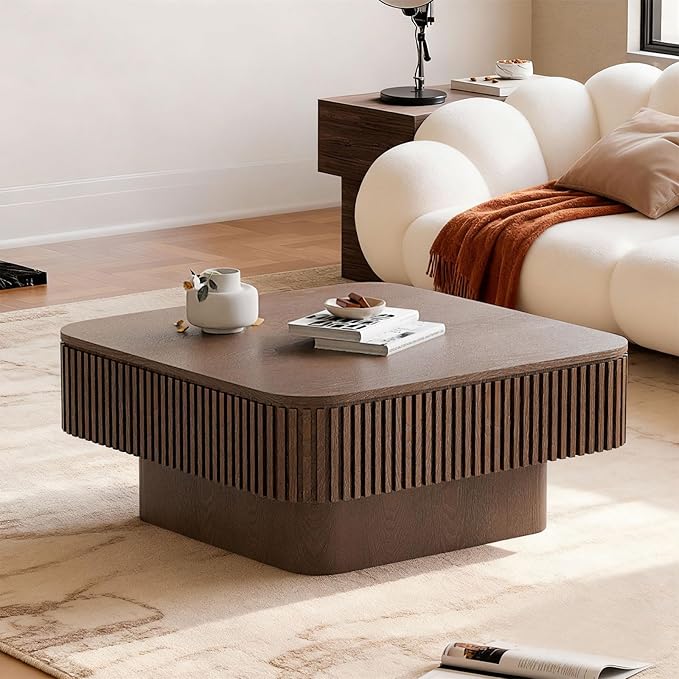 LKTART Coffee Table for Living Room, Accent Fluted Square Coffee Table - Image 8