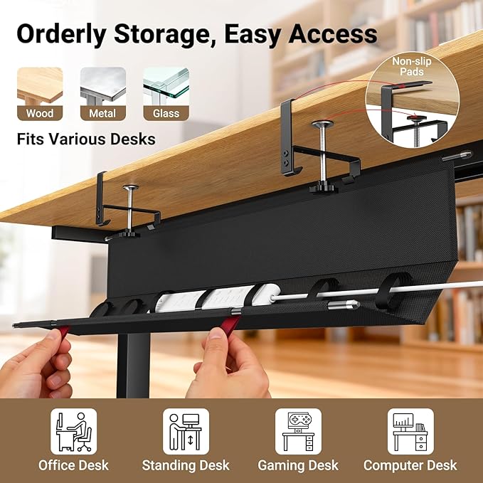 Housolution Under Desk Cable Management Tray, Premium Fabric Cable Storage - Image 4