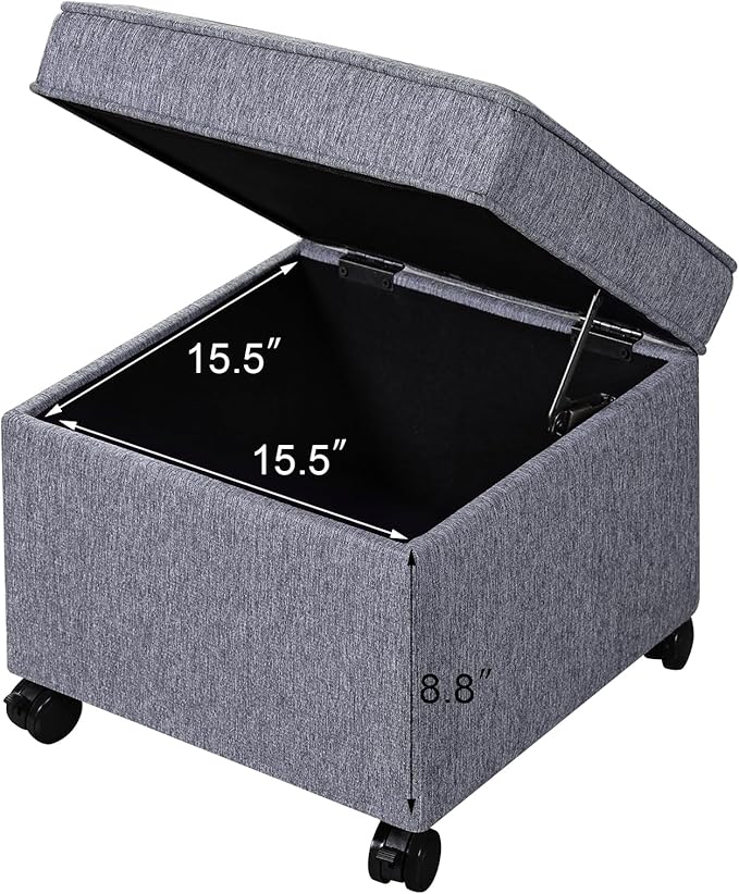 Adeco 17.5" Grey Square Storage Ottoman - Image 9
