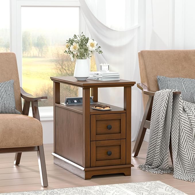 HIFYOBRO End Table with Flip Top Charging Station Set of 2, Narrow Side Table - Image 2