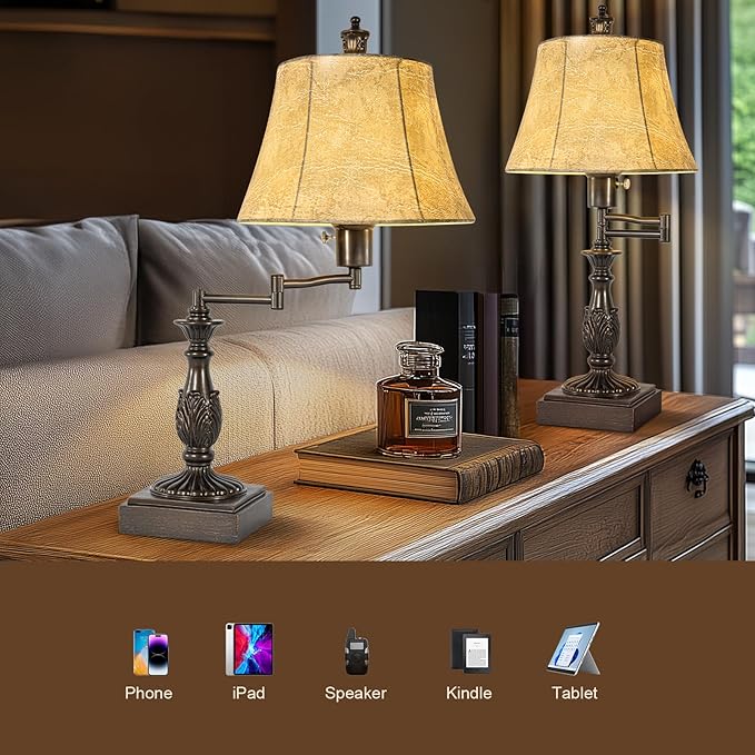 23.5" Rustic Traditional 350° Adjustable Swing Arm Table Lamp Set of 2 - Image 3