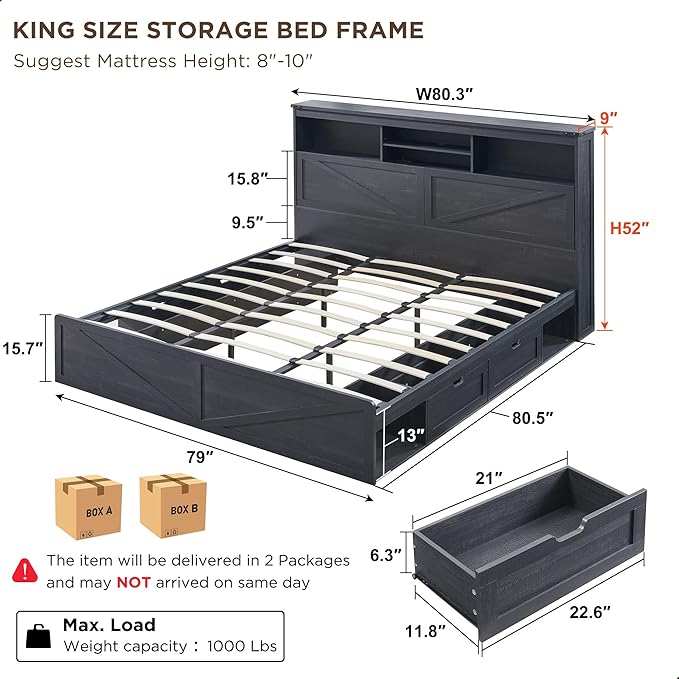 ACCOHOHO King Bed Frame Farmhouse - Image 2