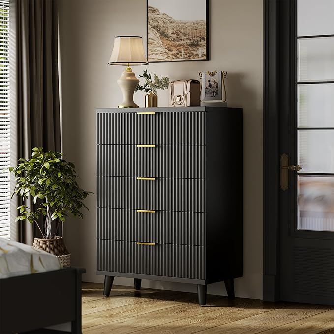 Lulive Black Dresser for Bedroom Wood Tall Dressers Drawers, Fluted Modern - Image 7