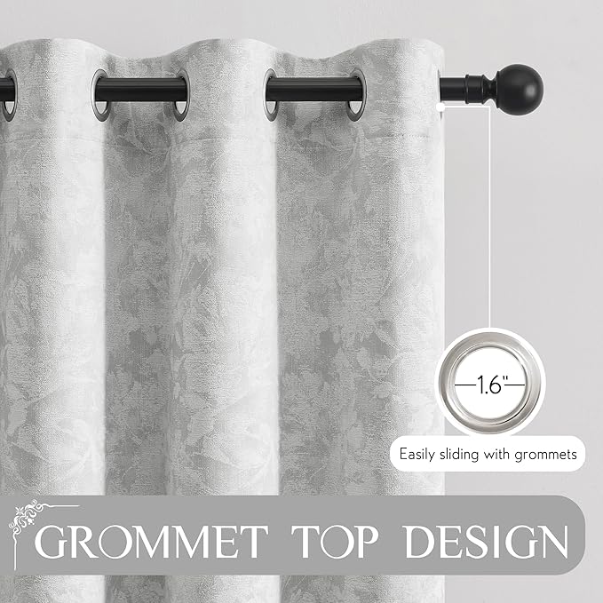 Beauoop Grey Floral Jacquard Blackout Curtains 108 Inches Long 2 Panels - Image 7