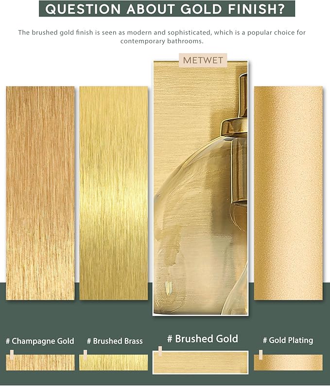 METWET Bathroom Light Fixtures, 4 Light Brushed Gold Vanity Light, 26 Inch - Image 7