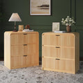 FURSUN 32" Tall Fluted Nightstand Set of 2, 3 Drawers Wooden End Table w/Storage by FURSUN