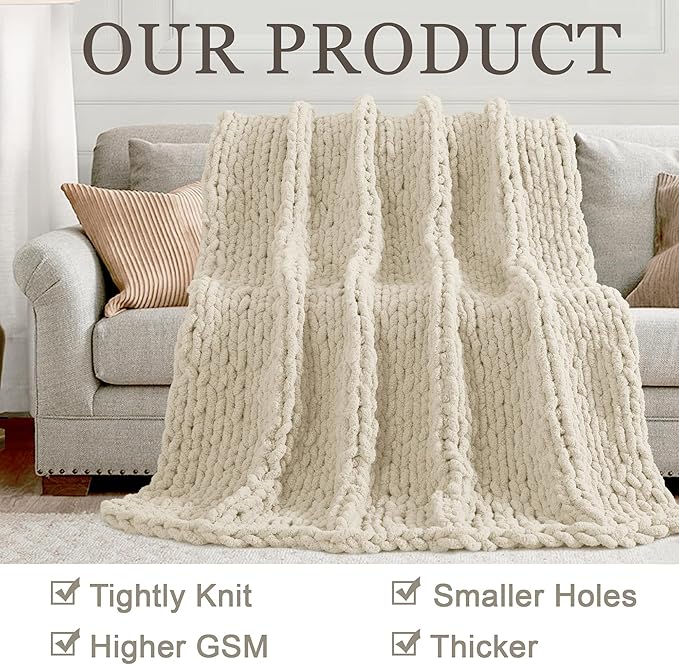 Chunky Knit Throw Blanket 50"X 60", 100% Handmade - Image 4