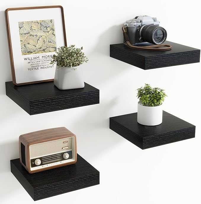 Axeman Square Floating Shelves for Wall, 4 Pack Wall Mounted Floating Shelf by Axeman