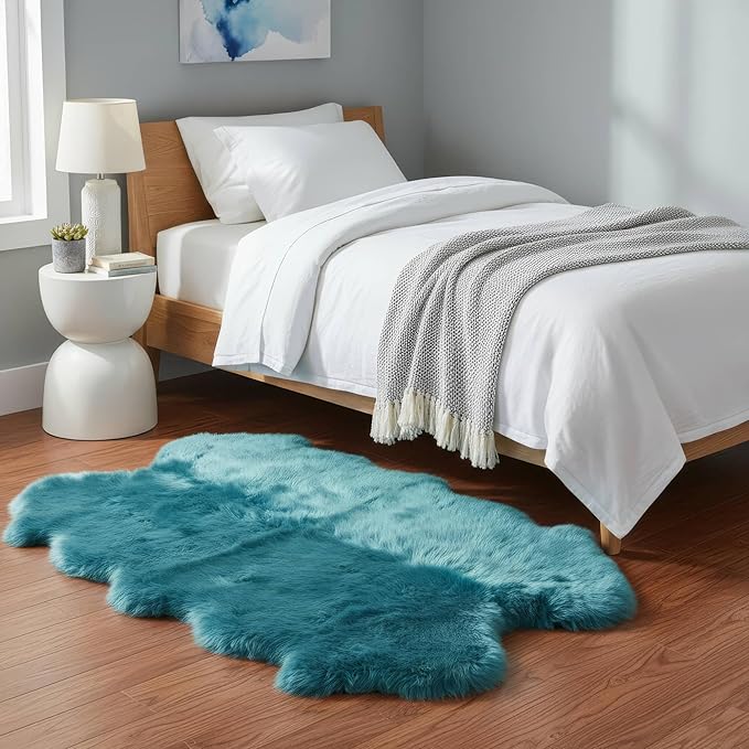 Beach Blue Genuine Sheepskin Rug 4x6 ft, Real Fluffy Quad Pelt Fur Area Rug - Image 2