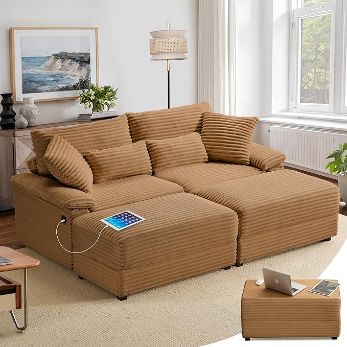 SUNWAVE 74" Double Chaise Lounge Chair Indoor, Oversized Loveseat by SUNWAVEHOME