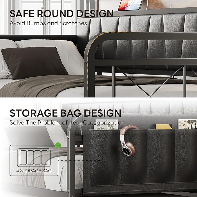 LIKIMIO Daybed with Trundle Bed, Twin Bed Frame with Storage Headboard and - Image 5