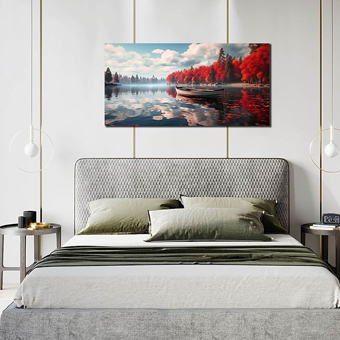 Large Wall Art for Living Room Bedroom Office Red Forest Wall Art Lake - Image 7