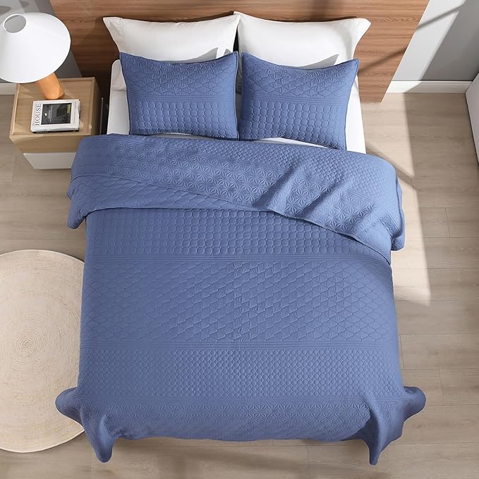 HORIMOTE HOME Denim Blue Queen Size Quilt Set - Image 5