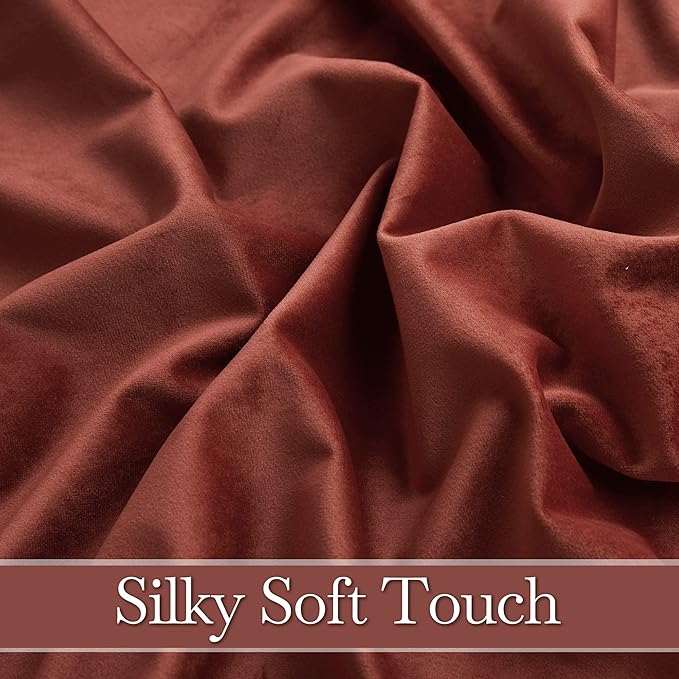 RYB HOME Rust Red Velvet Curtains 102 inches, Back Tab Soft Fabric Room - Image 5