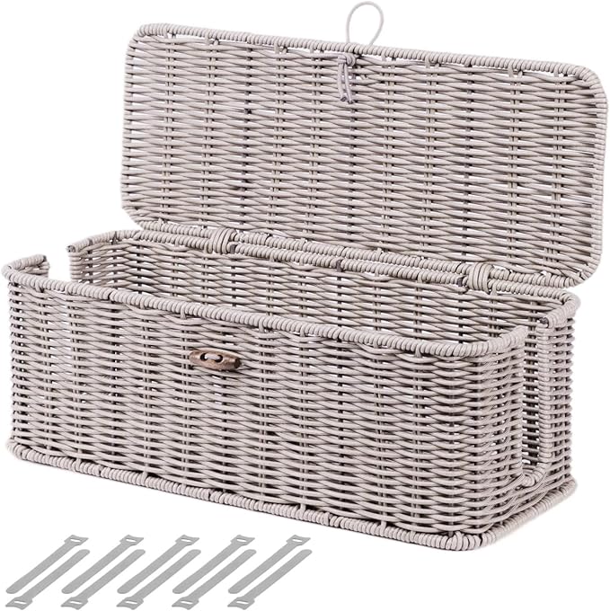 BROWNLILY Cable Management Box, Rattan Style Cord Organizer by Unknown