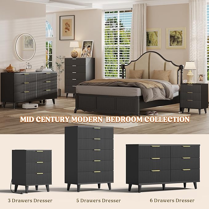 Lulive Wood Nightstand Set of 2 Fluted Dresser - Image 5