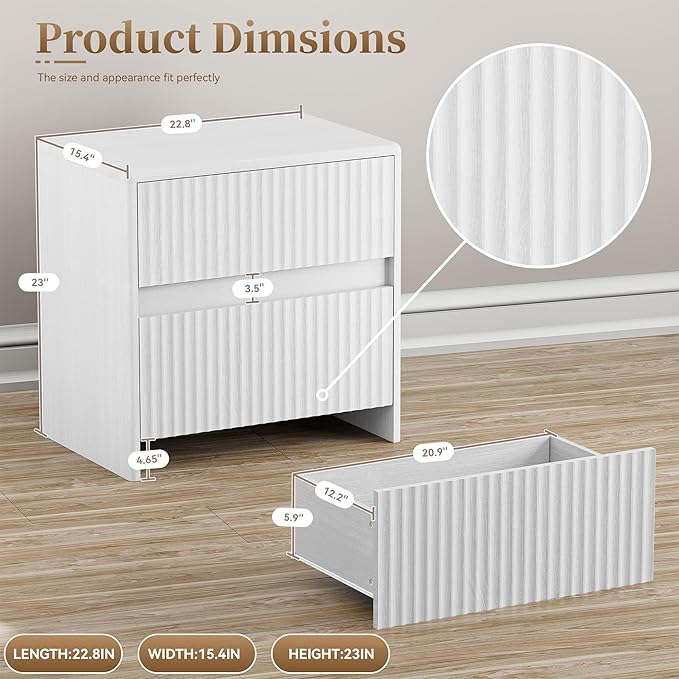 Set of 2 Fluted Nightstand, Modern Night Stand - Image 2