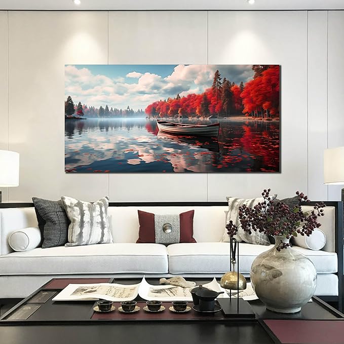 Large Wall Art for Living Room Bedroom Office Red Forest Wall Art Lake - Image 7
