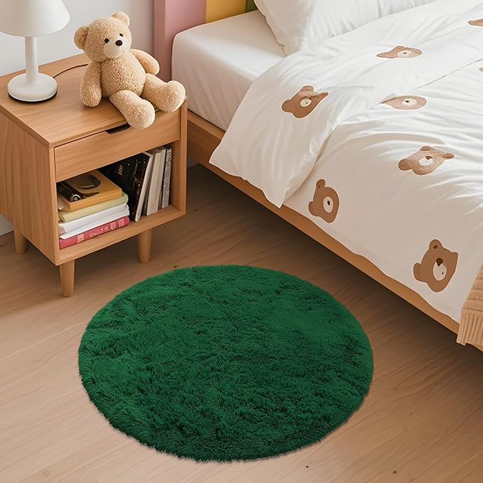 OLANLY Dark Green Round Rugs for Bedroom - Image 2