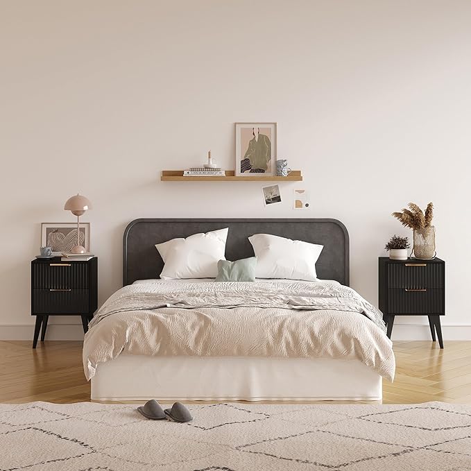 YAUKOMEL Black Night Stand, Modern Bedside Table, Small Nightstand - Image 5