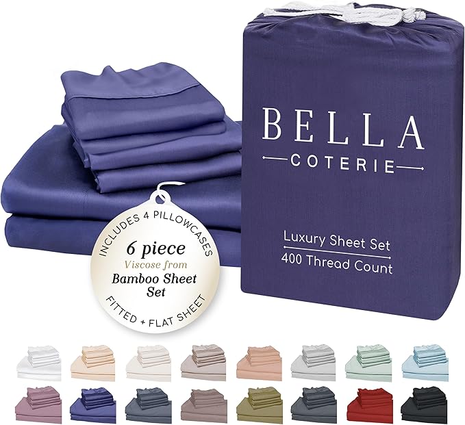 Bella Coterie 6 Piece Luxury Bamboo Viscose Split Top King Size Sheet Set | 34" by BC