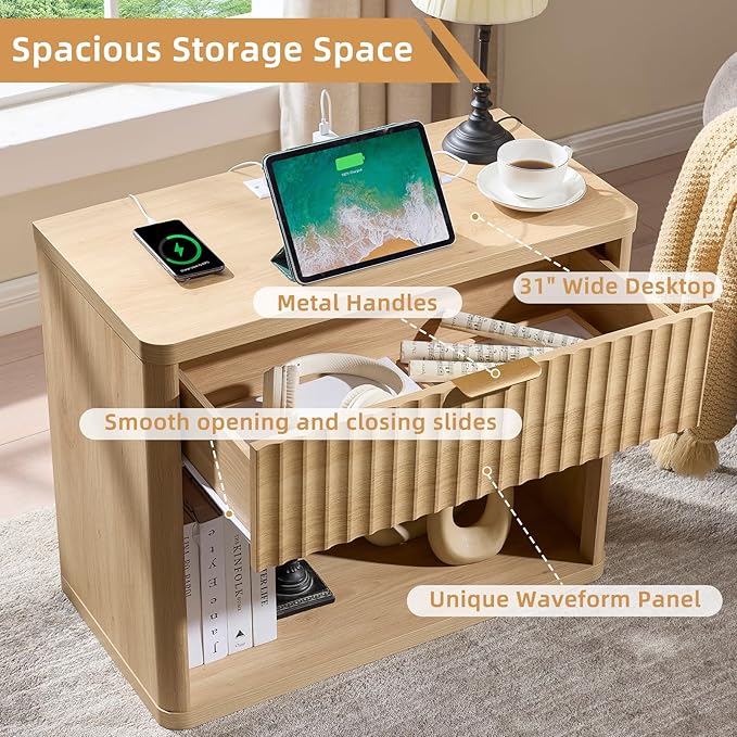 LEYAOYAO 31" Wide Fluted Nightstand - Image 7