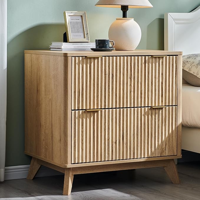 T4TREAM Modern Fluted Wood Night Stand, Side Tables Bedroom, End Table by T4TREAMFurniture