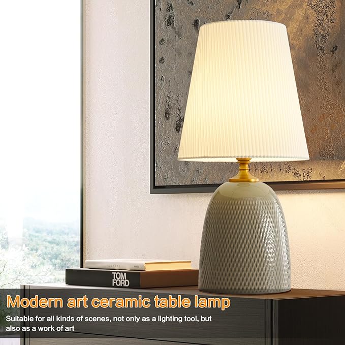 Gray Textured Ceramic Table Lamps 22.75", Modern Bedroom Table Lamp Decor - Image 4