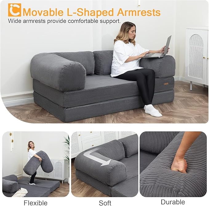 COMAX Futon Sofa Bed, 4-in-1 Floor Foldable Sofa Couch Queen - Image 6