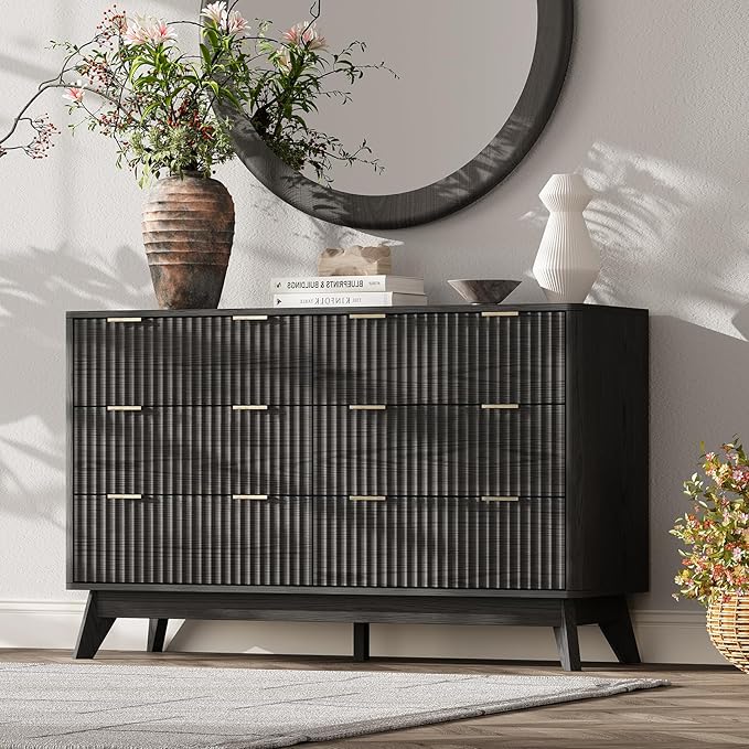 47'' Wide 6 Drawers Dresser for Bedroom, Modern Fluted Vertical Chest by TROJMHome
