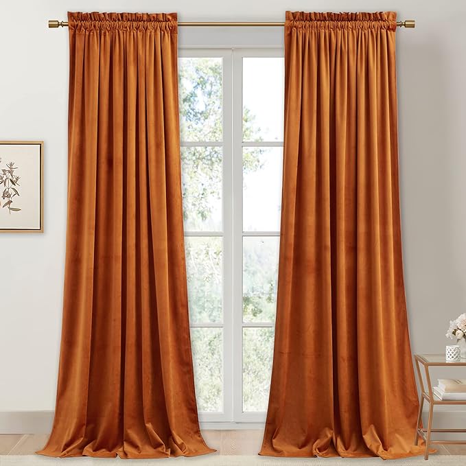 StangH Orange Velvet Curtains 108 inches Long, Extra Long Luxury Home Decor by StangH