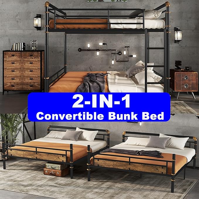 Upgraded Version Thickened Metal Heavy-Duty Queen Over Queen Bunk Bed, Best - Image 5