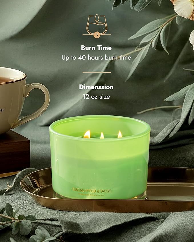 96NORTH Luxury Eucalyptus & Sage Soy Candle | Large 3 Wick Jar Candle | Up to - Image 3