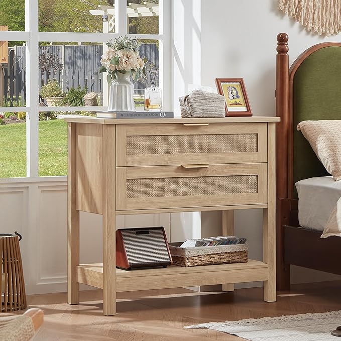 LEYAOYAO 31.5" Wide Rattan Night Stand, Oversized Large Boho Nightstand - Image 5