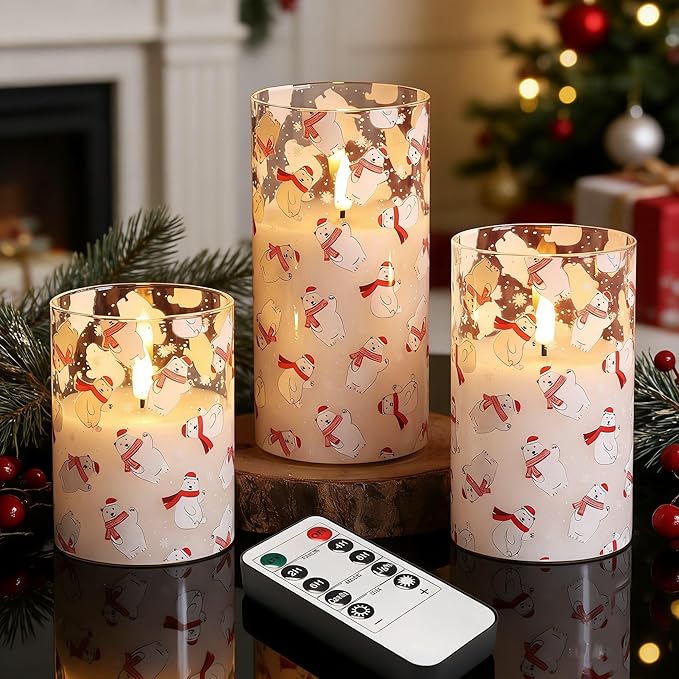 Eywamage Christmas Glass Flameless Pillar Candles by EywamageCandles