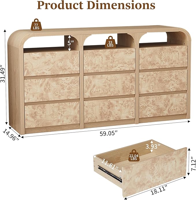 9 Drawer Dresser for Bedroom, Modern Chest of Drawers - Image 2