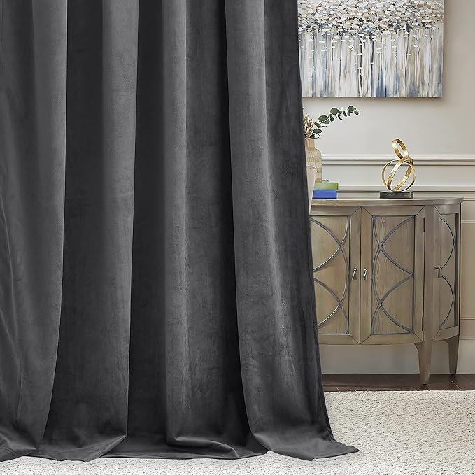 RYB HOME Grey Velvet Curtains 90 inches Long - Image 5