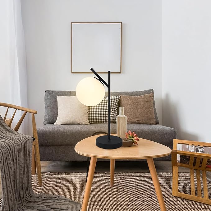 Mid Century Modern Table Lamp Contemporary White Glass Globe Table Lamp Vintage - Image 8