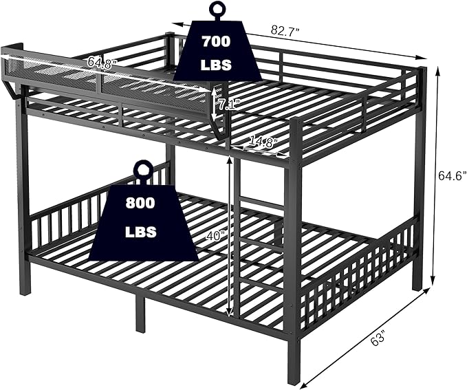 Upgraded Version Thicken Metal Heavy-Duty Queen Over Queen Bunk Bed - Image 2